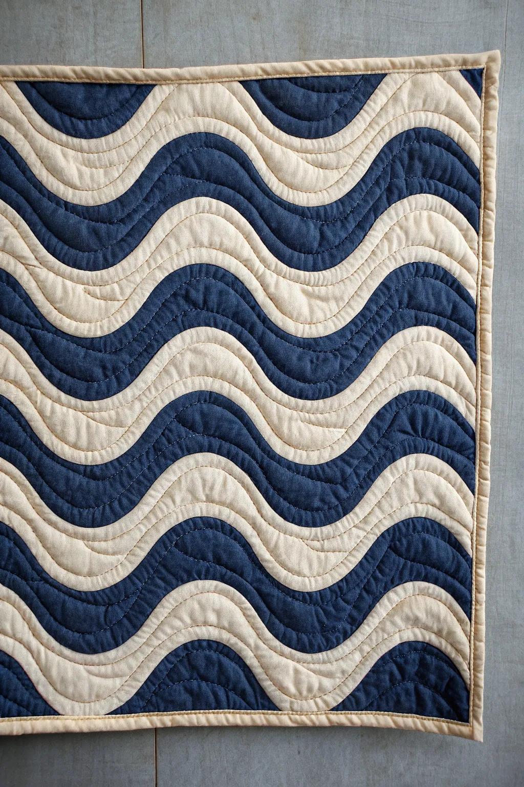 Embrace the flow with this beautifully crafted wavy line quilt square, where simplicity meets bold elegance.