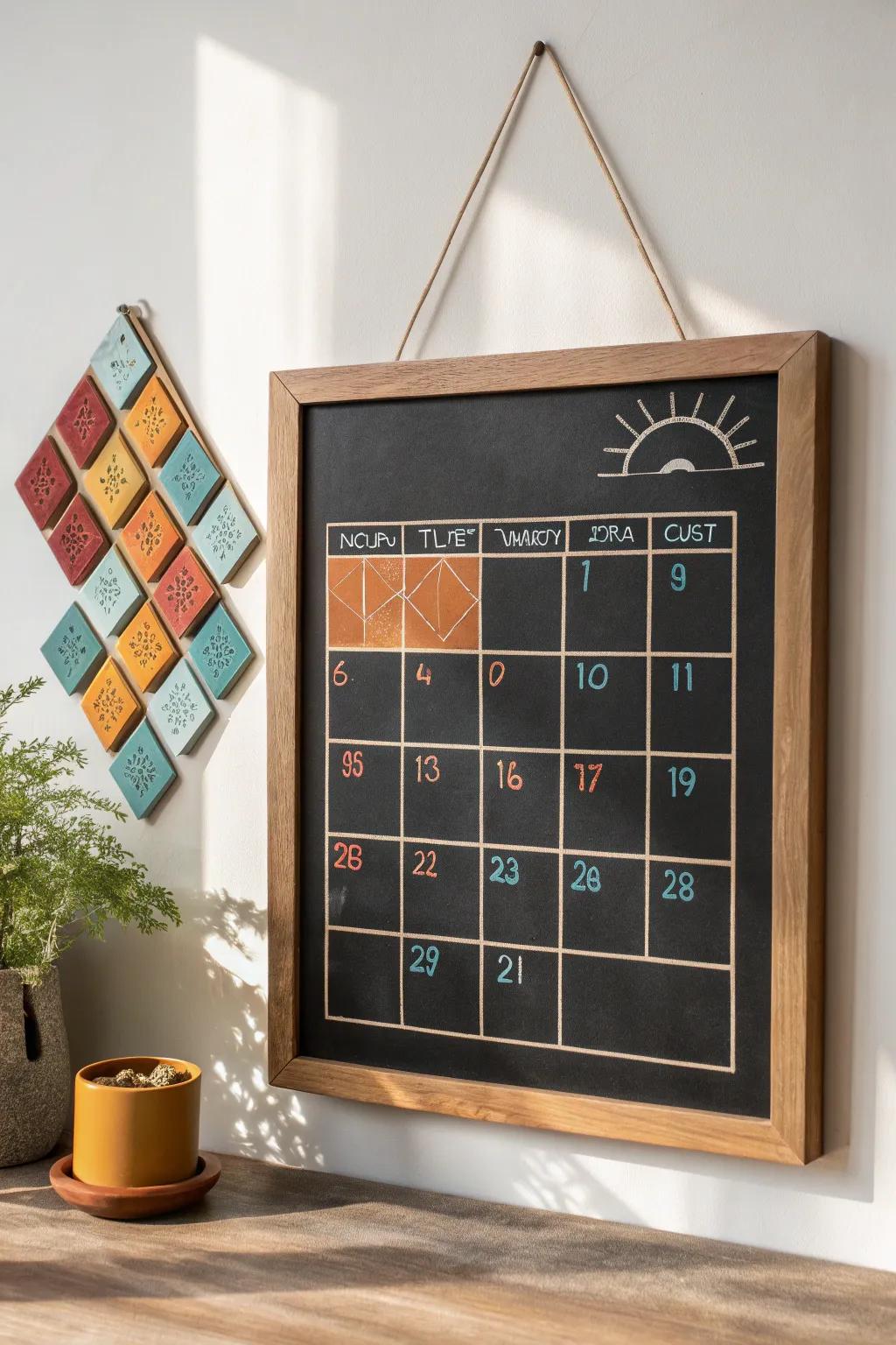 Revamp your planning with this fashionable slate scheduler, where bold magnetic glyphs converge with minimalist design.
