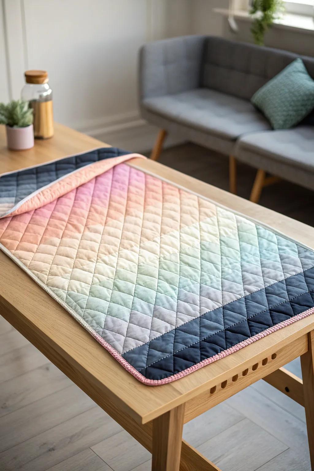 Illuminate your space with a mesmerizing radiant tint quilt border, where craftsmanship intertwines with vibrant refinement.