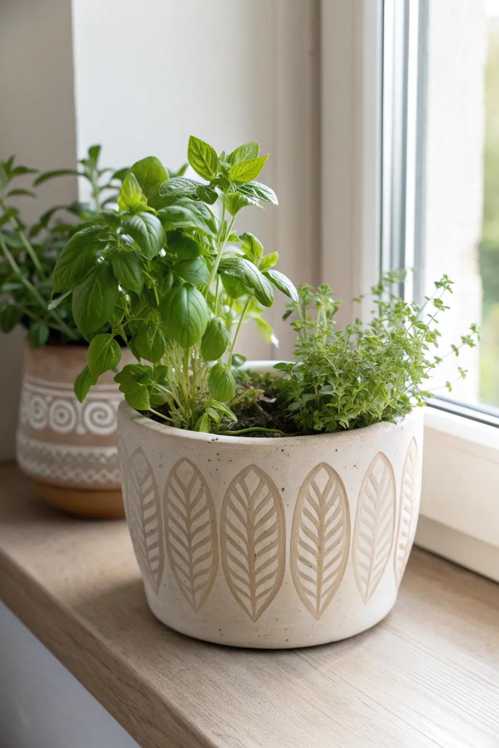 With this exquisite clay herbaceous planter—an impeccable fusion of minimalism and innate pulchritude—elevate your culinary space.
