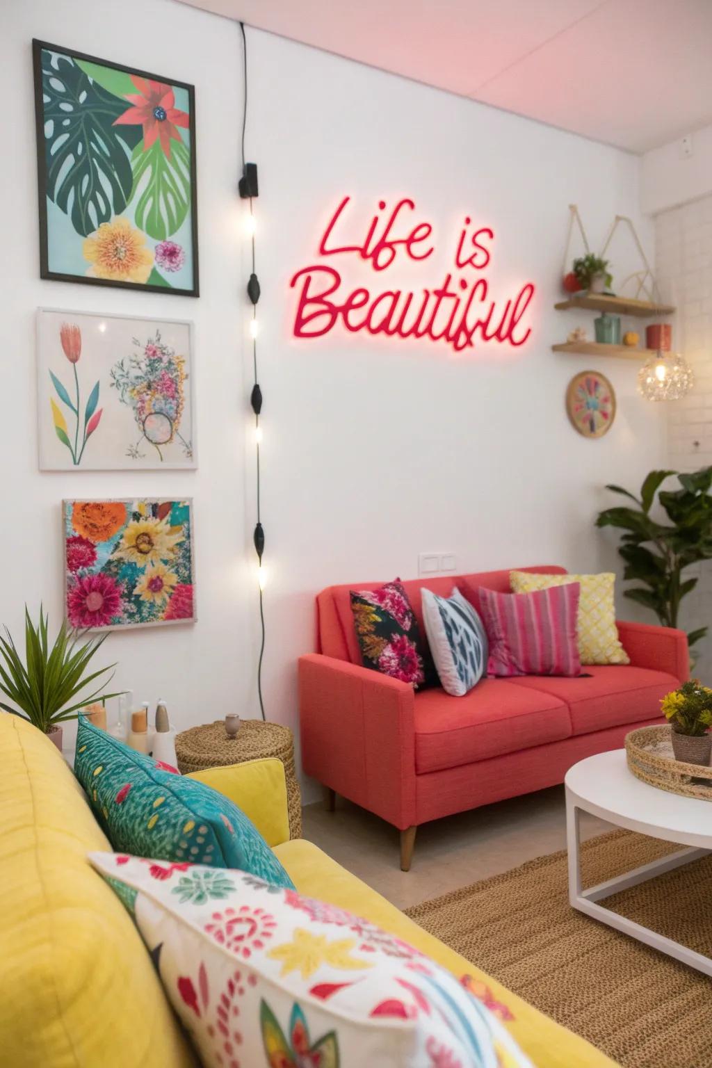 A beautiful room with a wonderful sign.