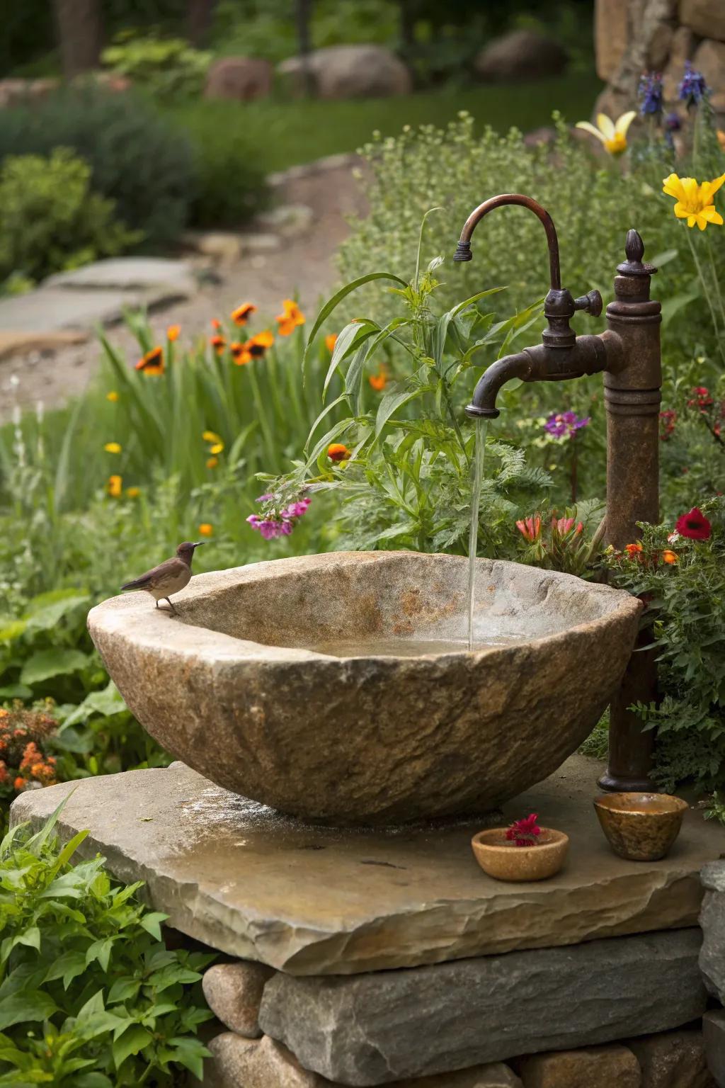 Artistry meets the outdoors: Transform your outdoor space with a rain garden sink.
