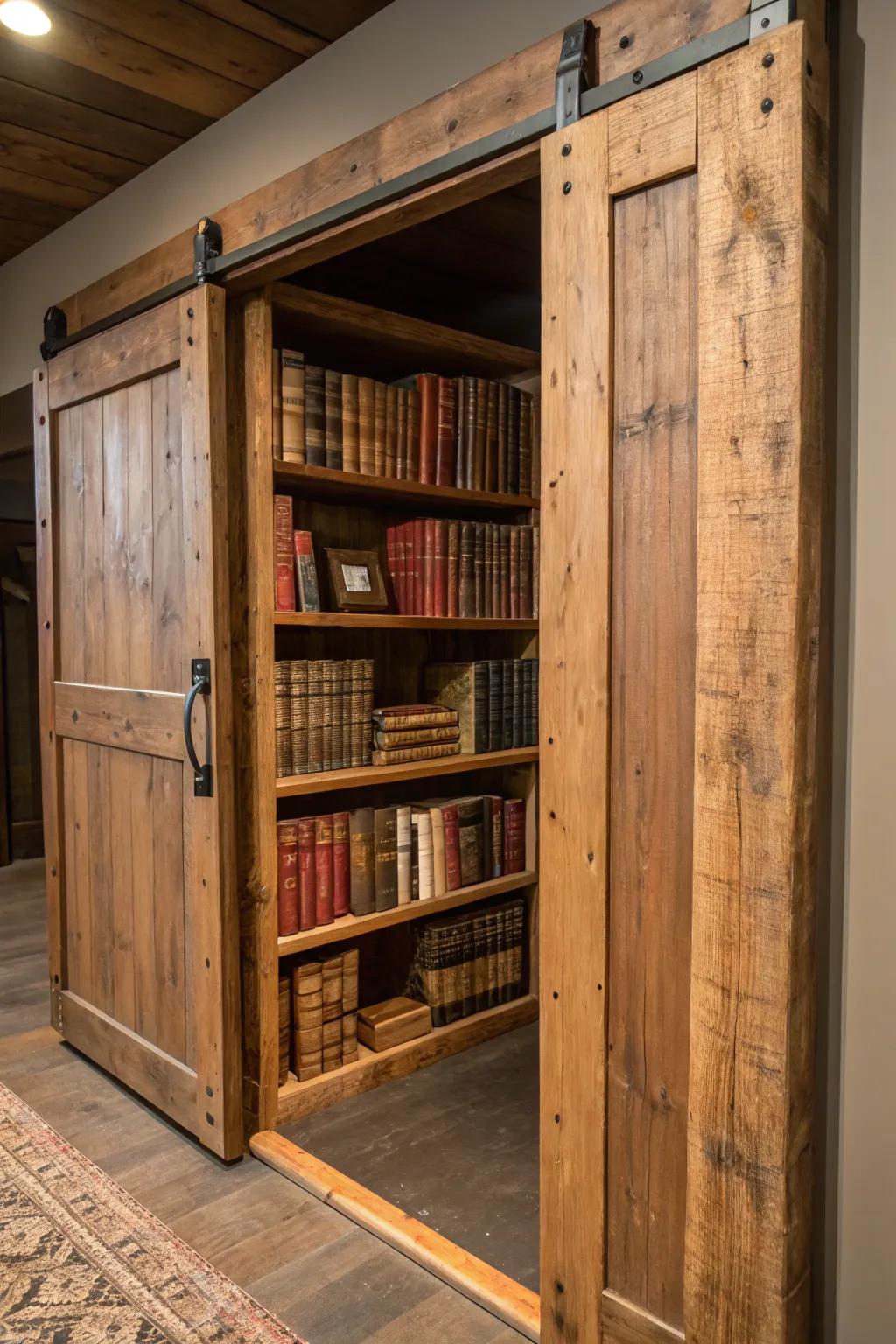Unlock the secrets of your area through a handcrafted sliding bookshelf door.