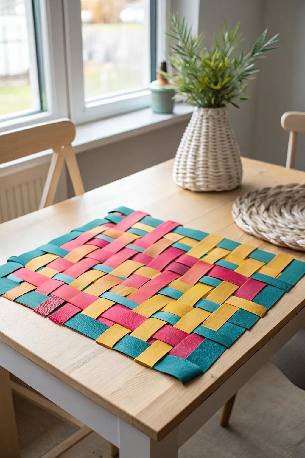 Introduce a surge of pigment to your tabletop via this exquisitely composed paper plaiting mat!