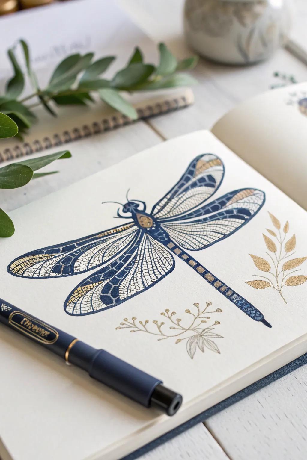 Discover the art of patience and precision with this intricate dragonfly doodle.