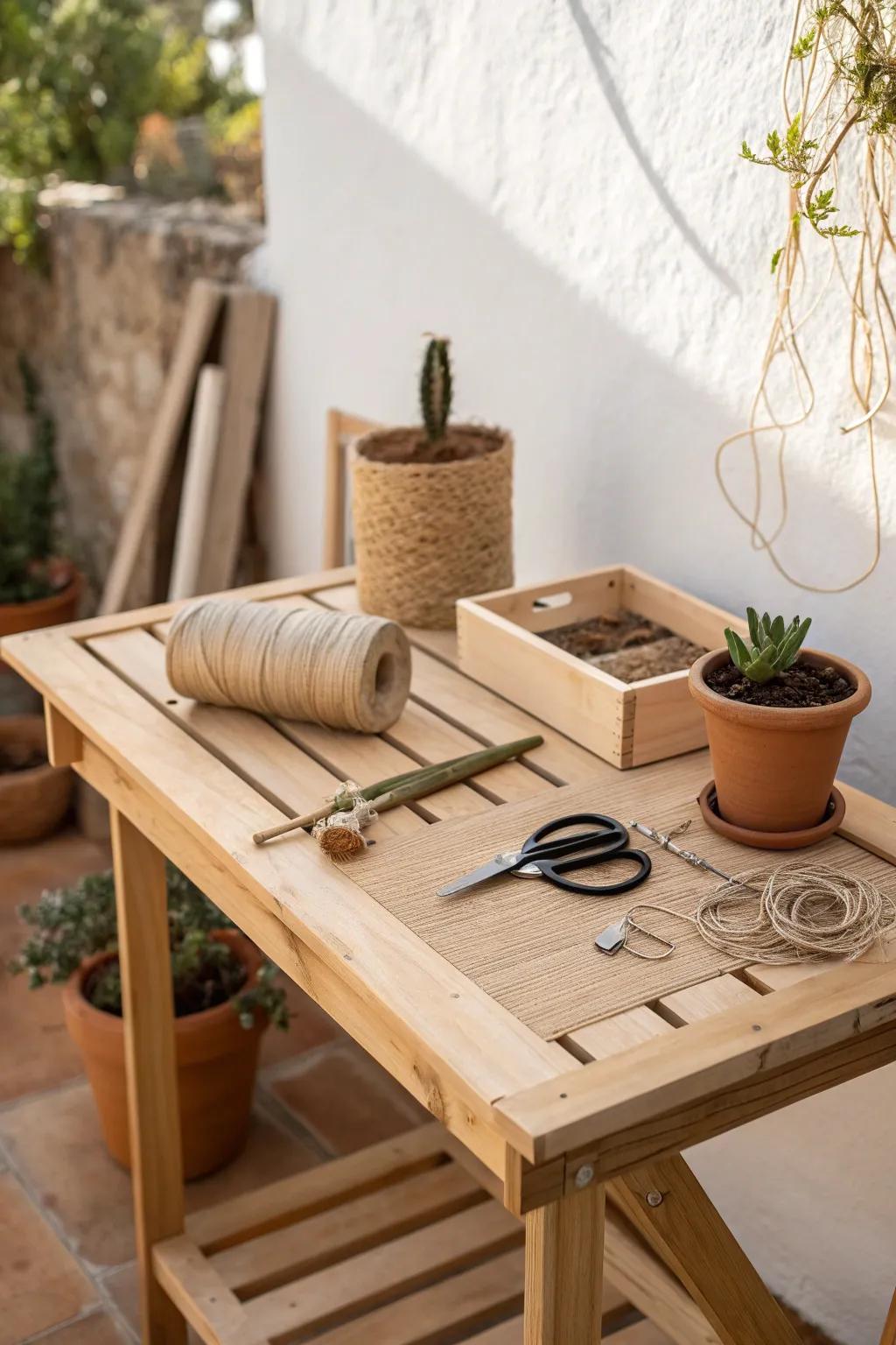 Transform your planting table into a stylish crafting corner—where minimalist design meets creative inspiration.