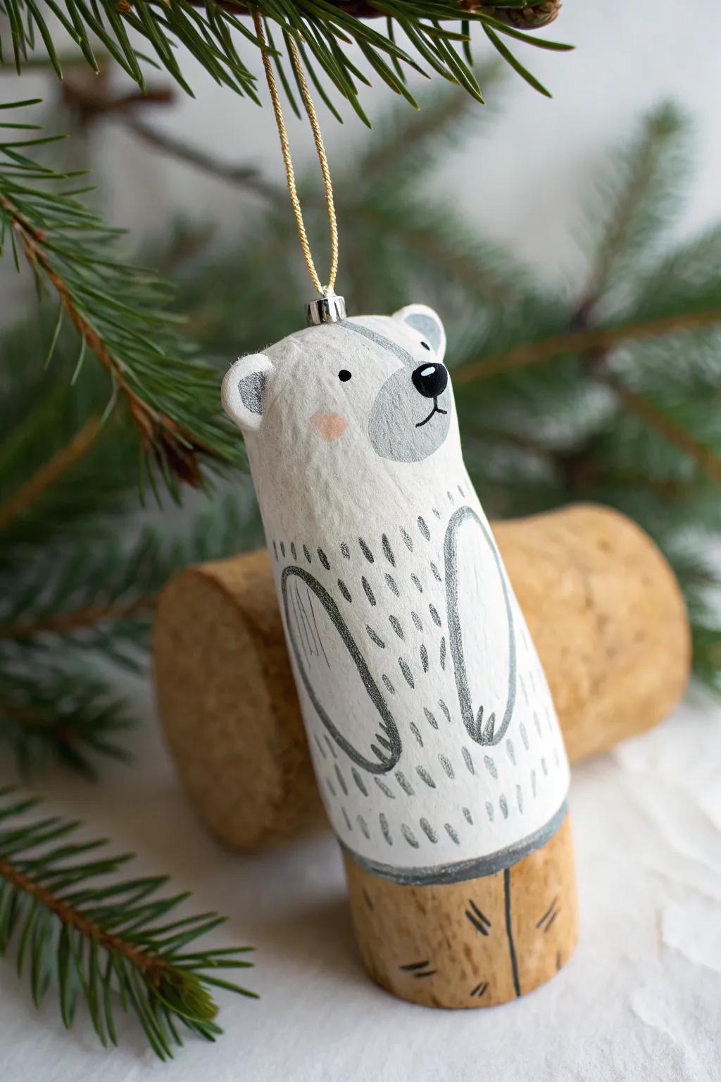 Add a snug touch of Arctic grace to your tree with this charming hand crafted frigid bear trimming.