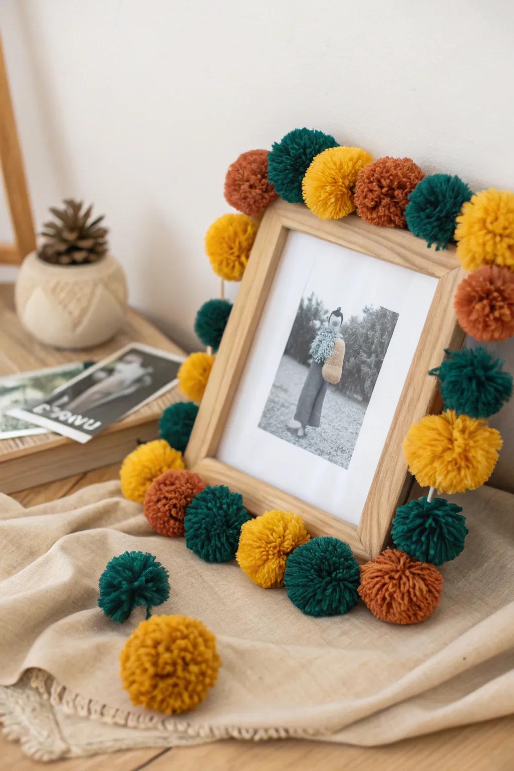 Introduce an explosion of color and charm to your memories with handmade pom pom snapshot borders.
