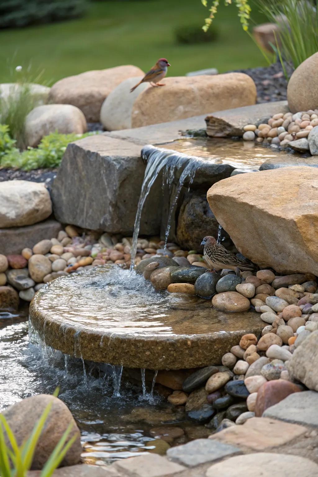 Craft an avian-welcoming oasis with a pondless cascade that conveys vitality and tranquility to your outdoor expanse.