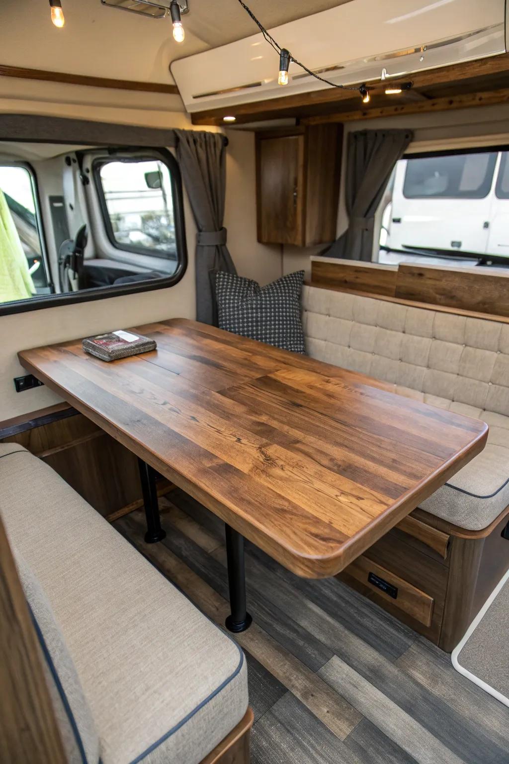 With a foldable dining table that combines craftsmanship and utility, you can revolutionize the space in your camper.