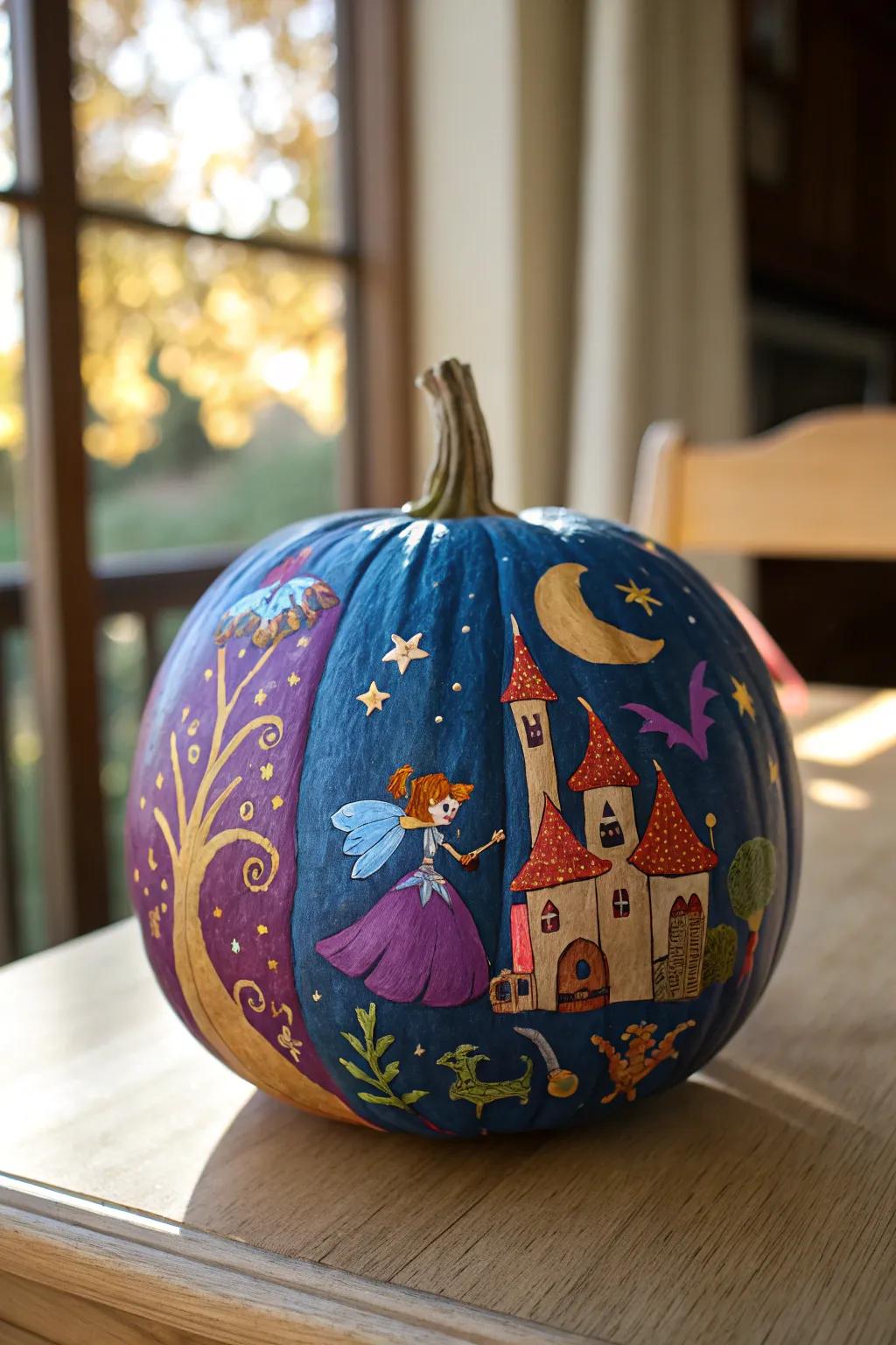 Bring fairy tales to life with this enchanting pumpkin painting idea for kids!
