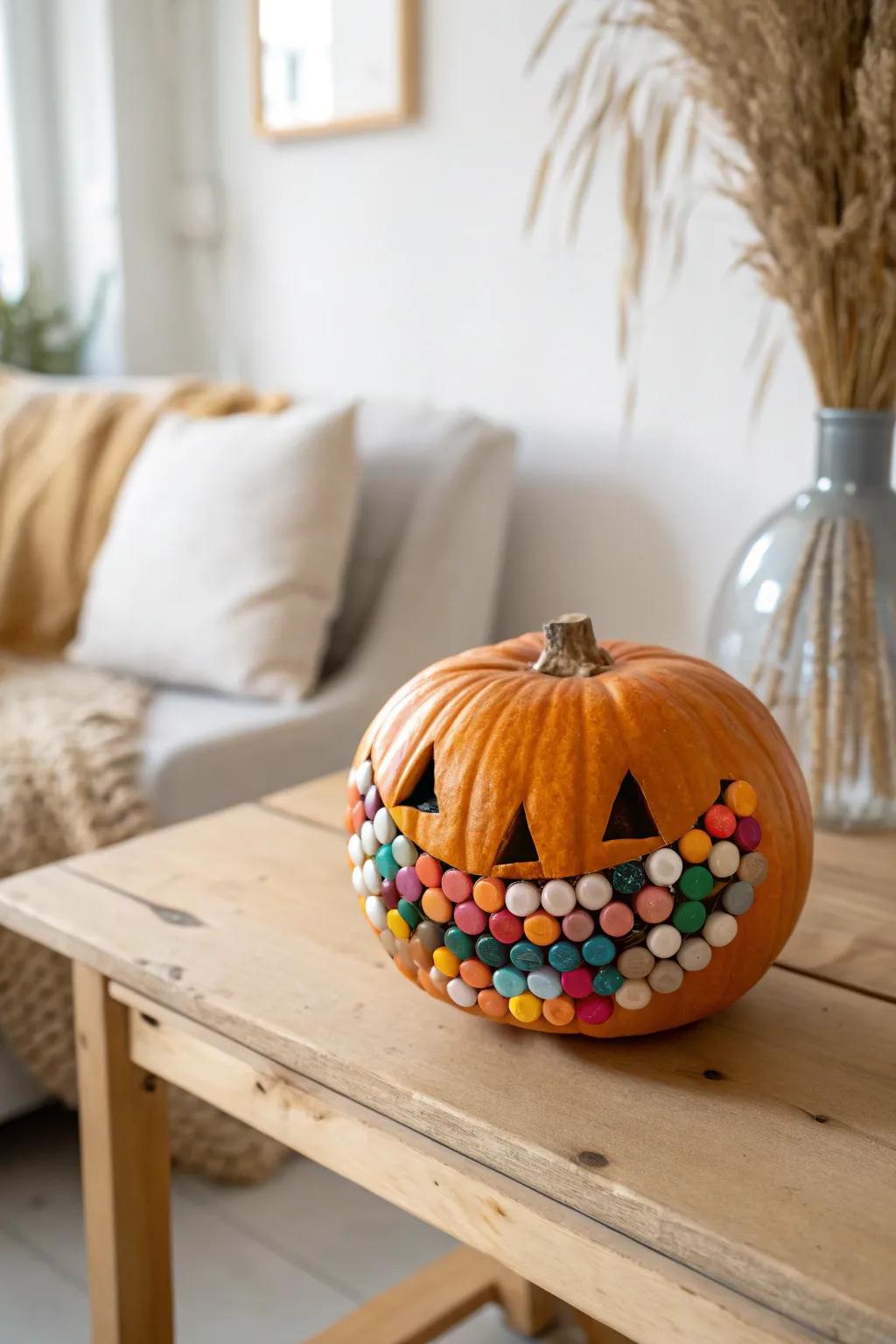 Transform your pumpkins through eco-conscious flair employing reclaimed materials suitable for a distinctive, eye-catching presentation!