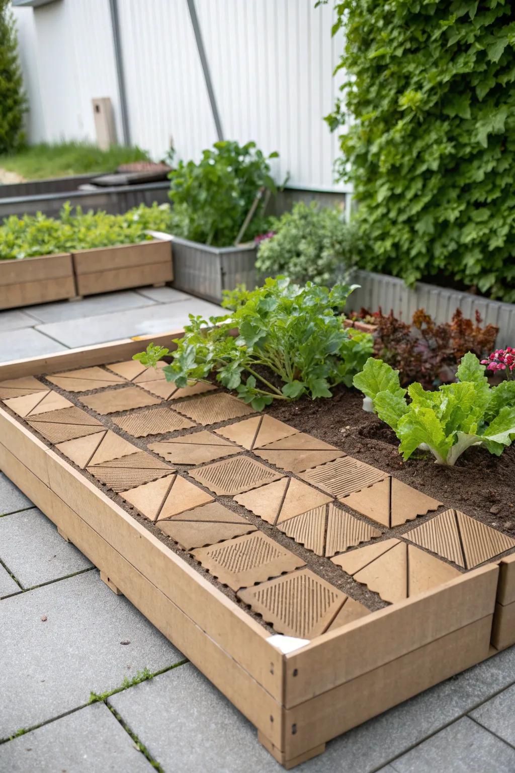 Eco-friendly elegance: Transform your garden with a simple cardboard base for better drainage and weed control.
