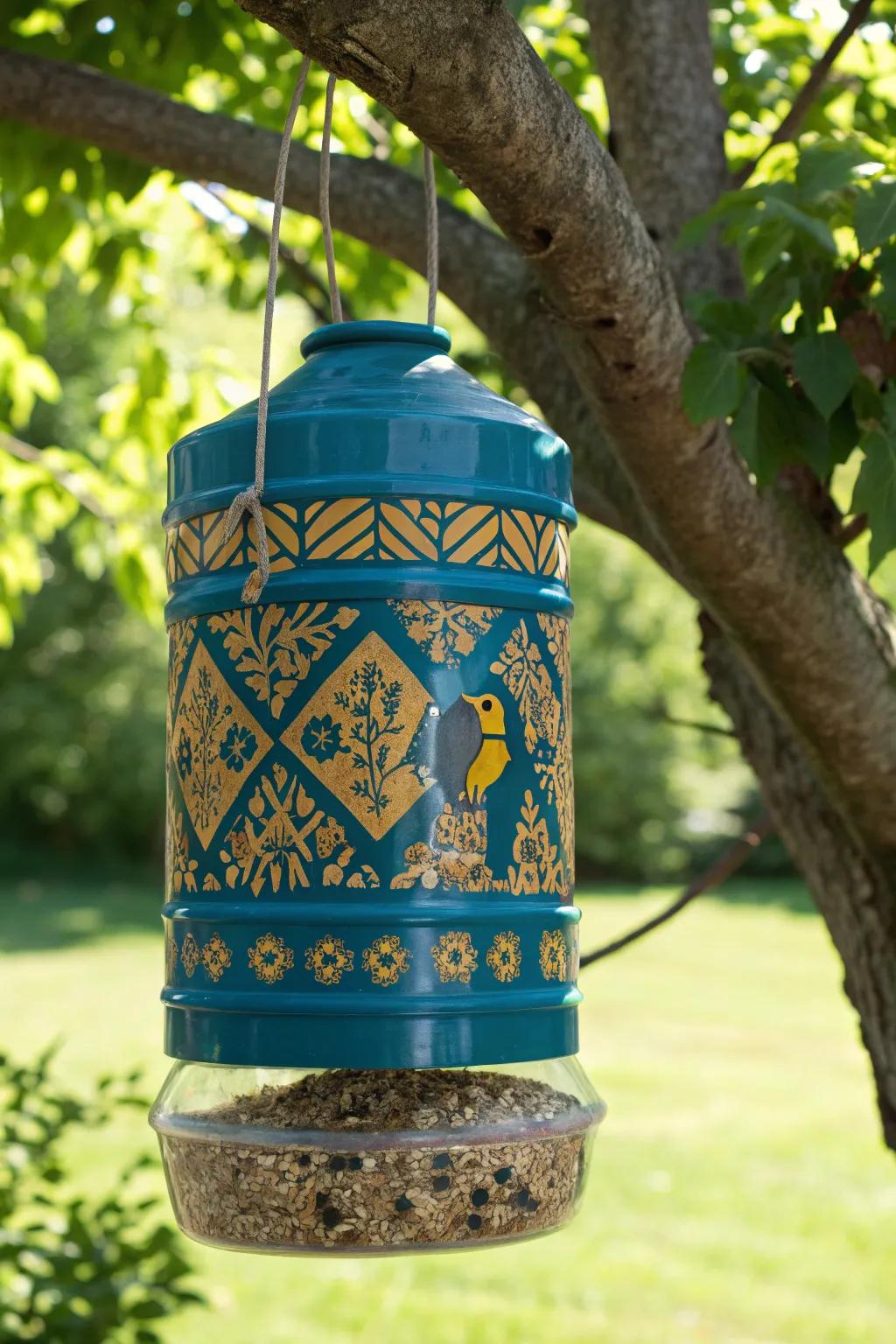 Transform your garden into a bird paradise with this stunning, eco-friendly bird feeder made from a repurposed jug. #SustainableStyle #GardenGoals