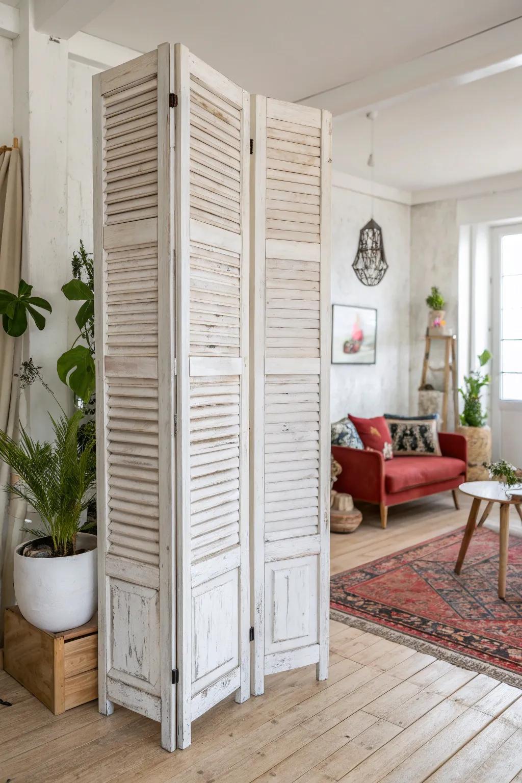 Elevate your space featuring a nuance of antiquated magnetism. Uncover the allure of repurposed blinds as a chic chamber partition.