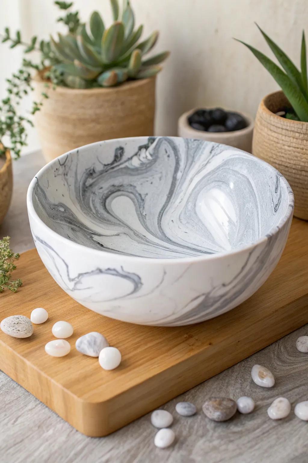 Lift your aesthetic through this exquisite veined effect resin bowl—where minimalism encounters elegance.