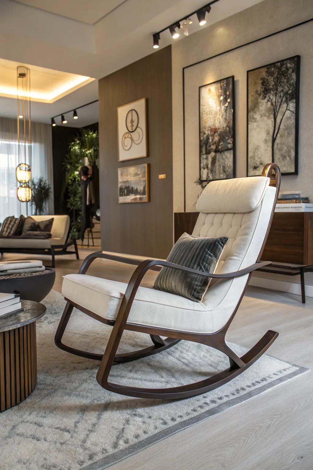 A modern rocking chair enriching a contemporary living space with style.
