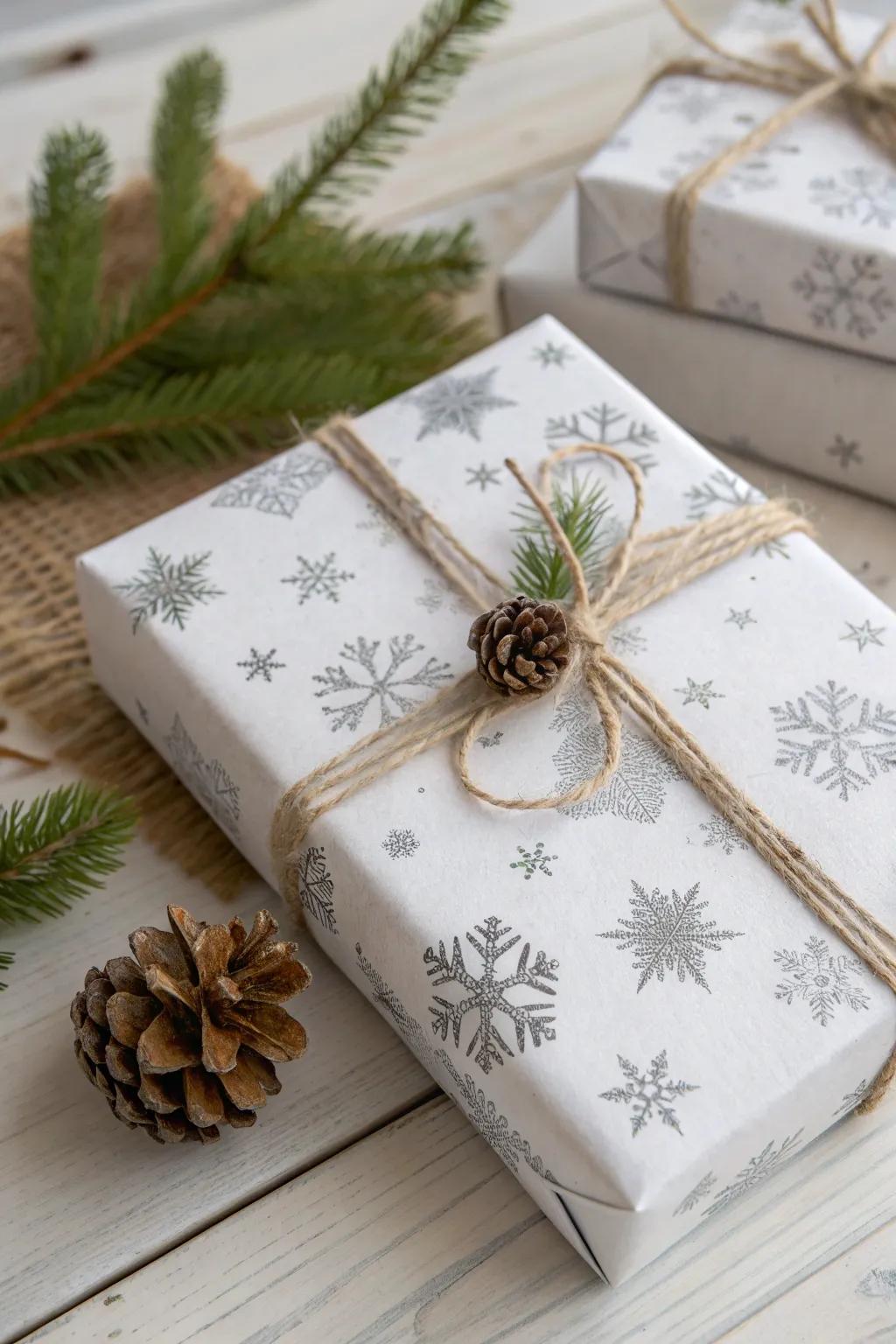 Elevate your Secret Santa offering through a wintry wonderland presentation, simple yet breathtaking.
