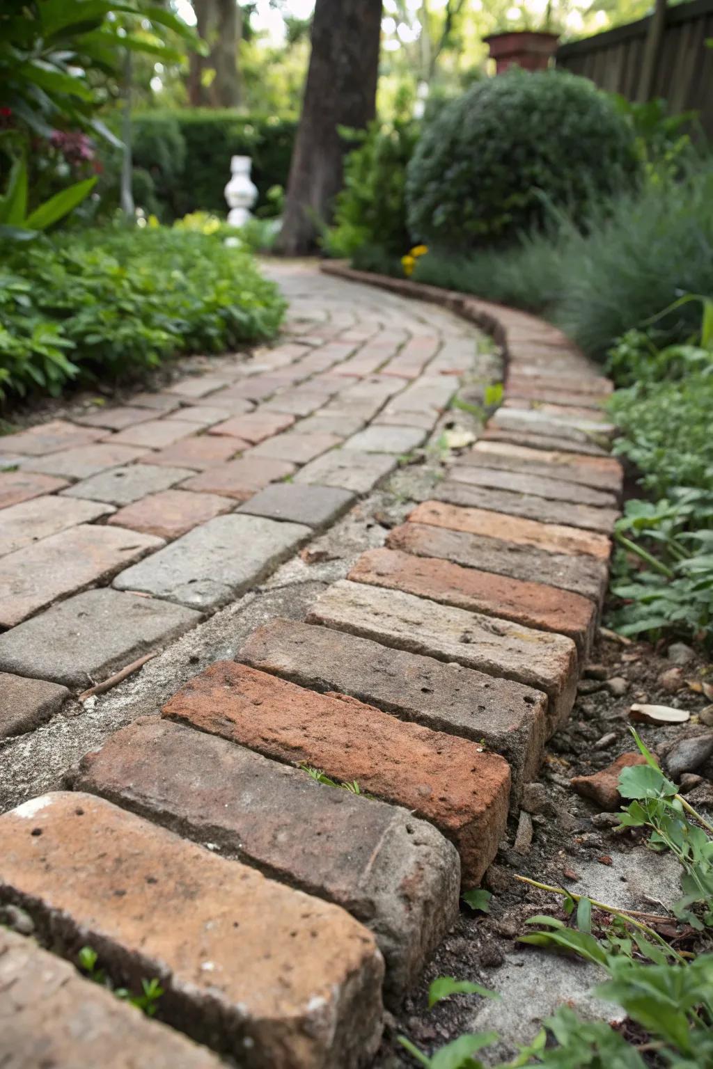 Enhance your garden's charm through the timeless allure of reclaimed brick edging.