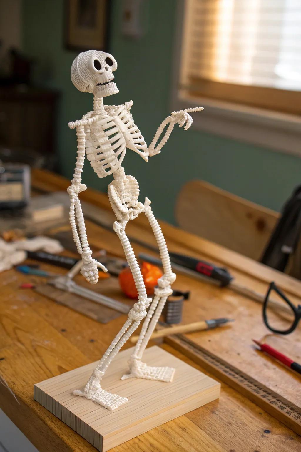 Master the basics of skeletal structure with this handcrafted flexible stick skeleton model.