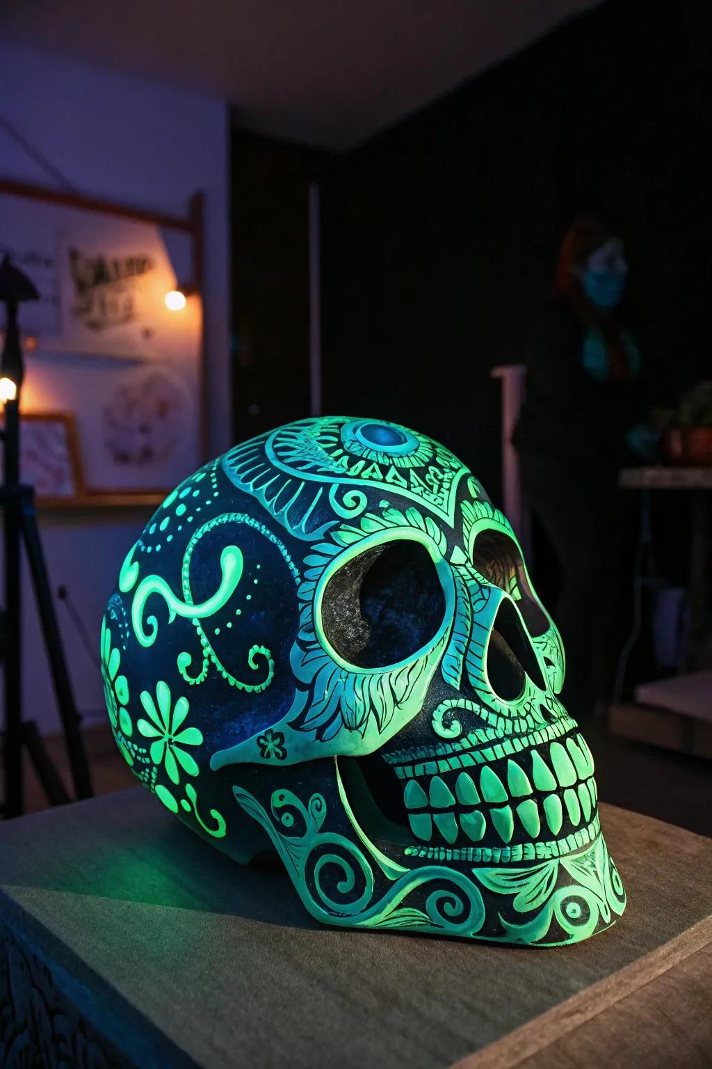Illuminate your space through the enchanting glow of hand-fashioned skull art.