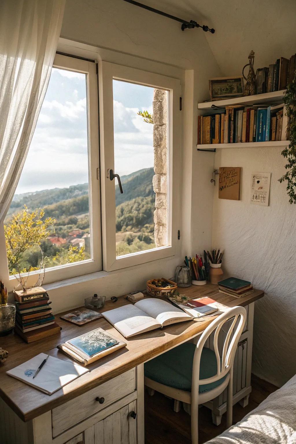 A desk with a view furnishes natural illumination and inspiration.