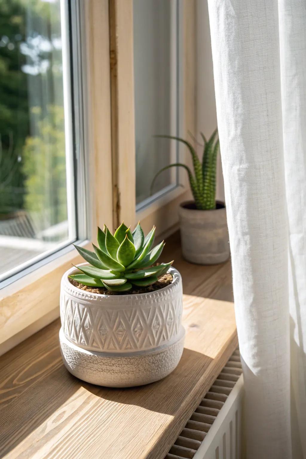 Adopt unpretentiousness and the allure of nature with a striking fenestration succulent verdant expanse.