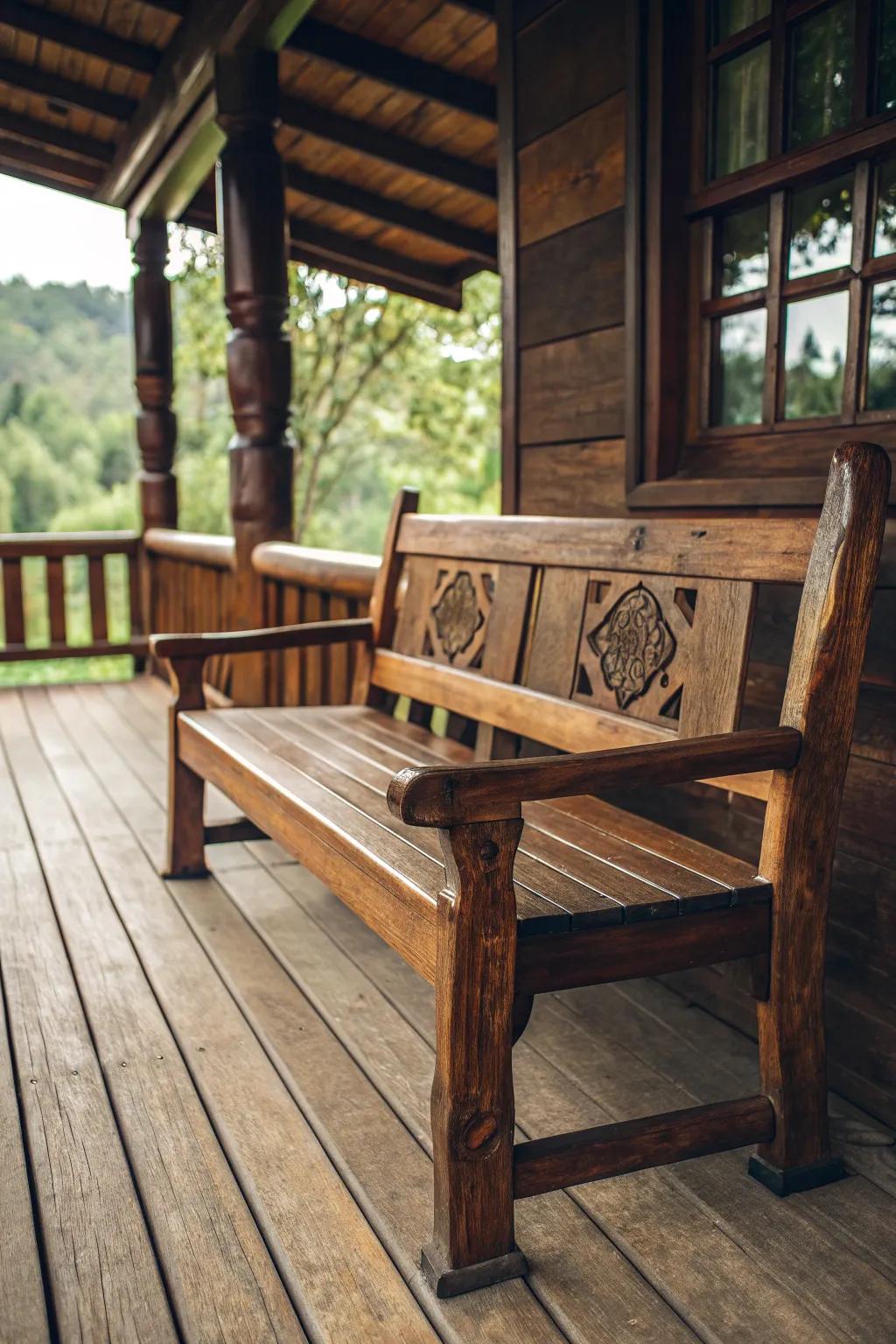 Elevate your porch with the elegance of timber benches.