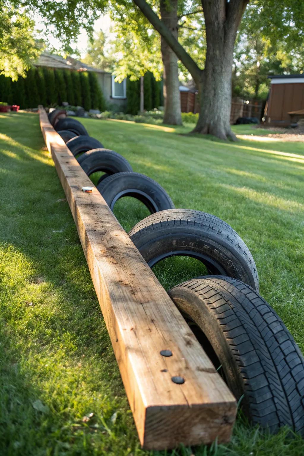 Elevate your backyard amusement through a handcrafted tire equilibrium support—where innovation harmonizes with skillful creation!