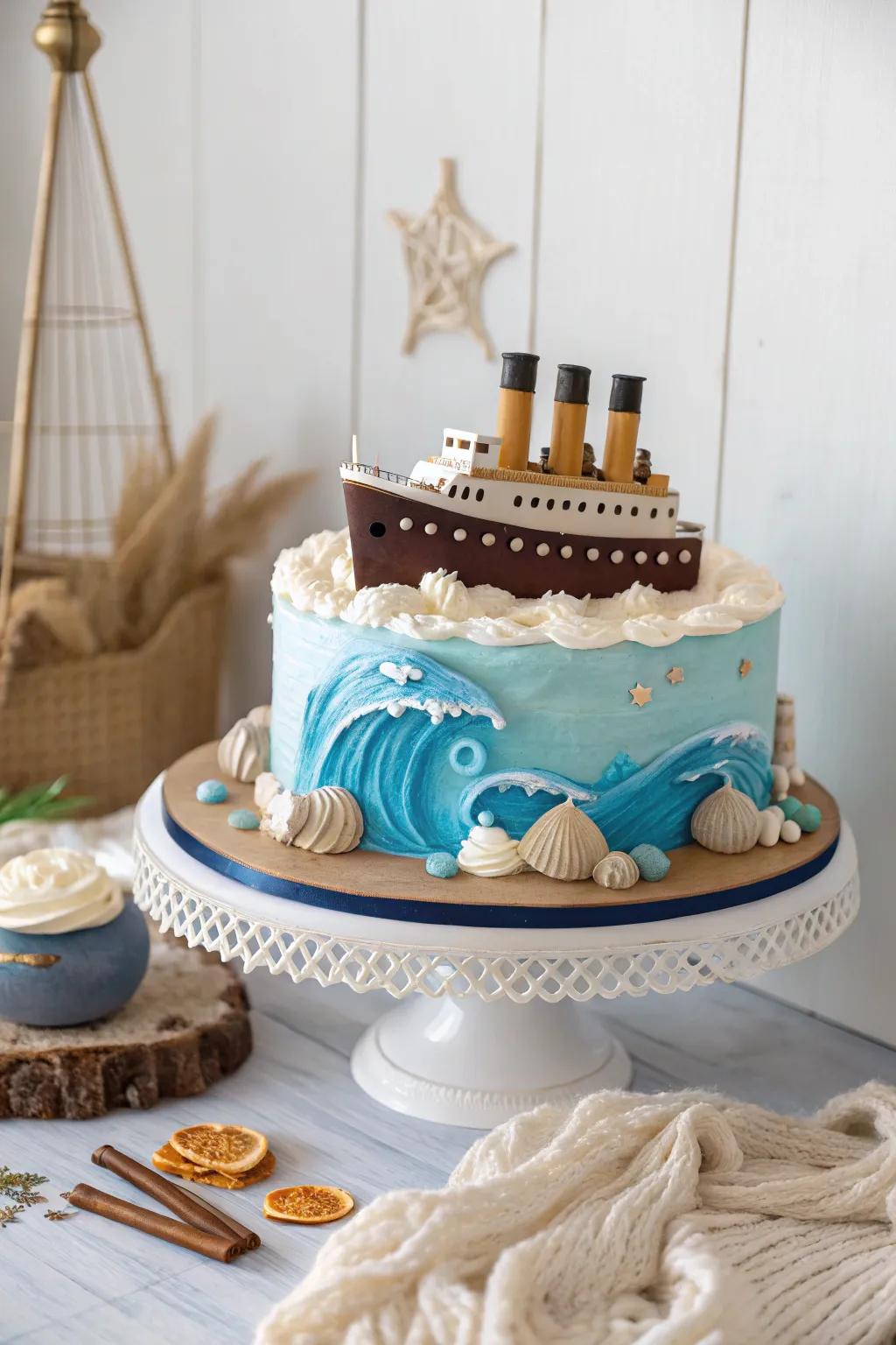 Navigate through history through an Ocean Liner-inspired confection showpiece, wherein elegance coalesces with escapade.
