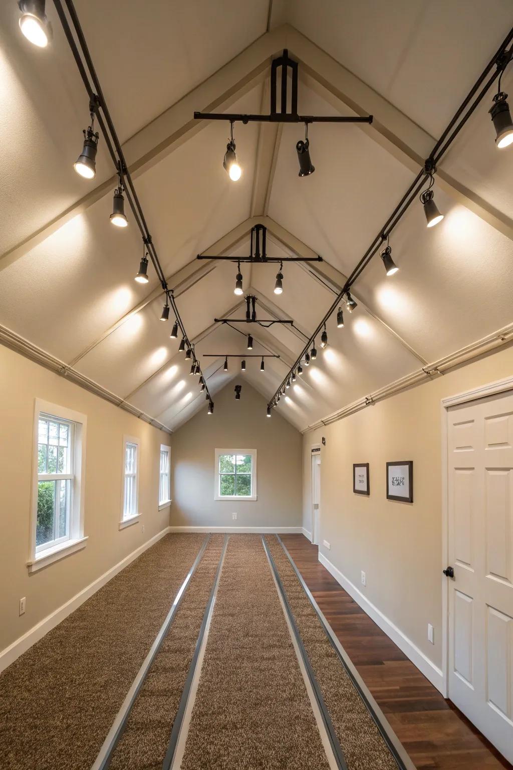 Track lighting opens up small spaces, rendering them more spacious and inviting.
