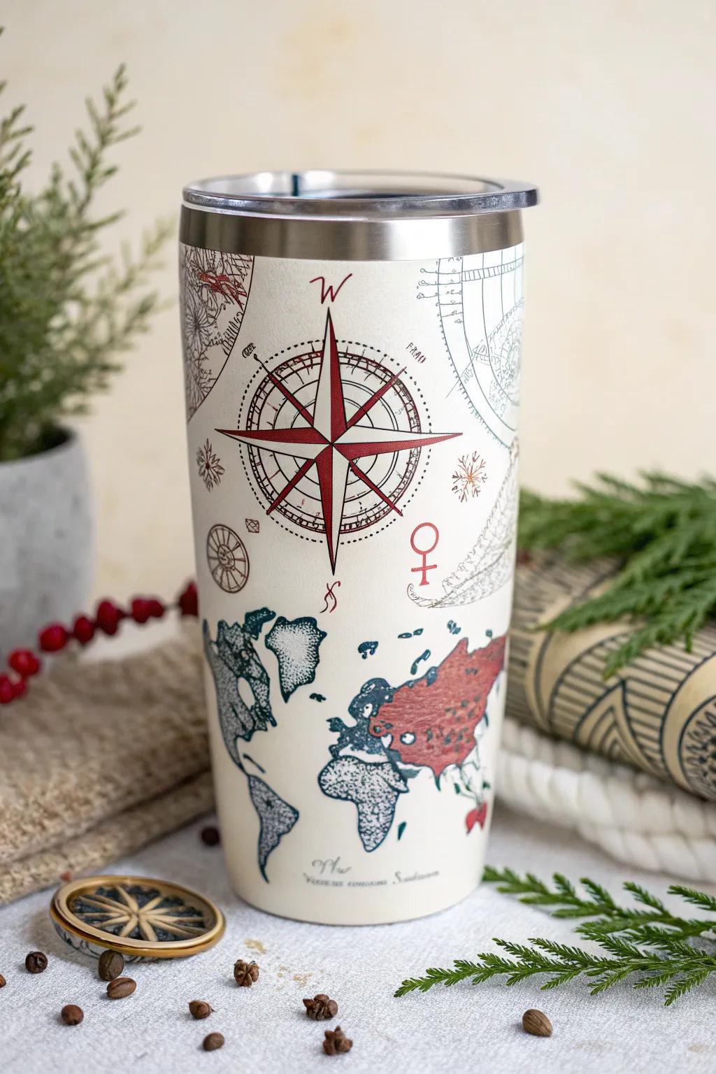 Set your sights on new horizons with this stunning travel-themed tumbler, perfect for the wanderlust at heart.