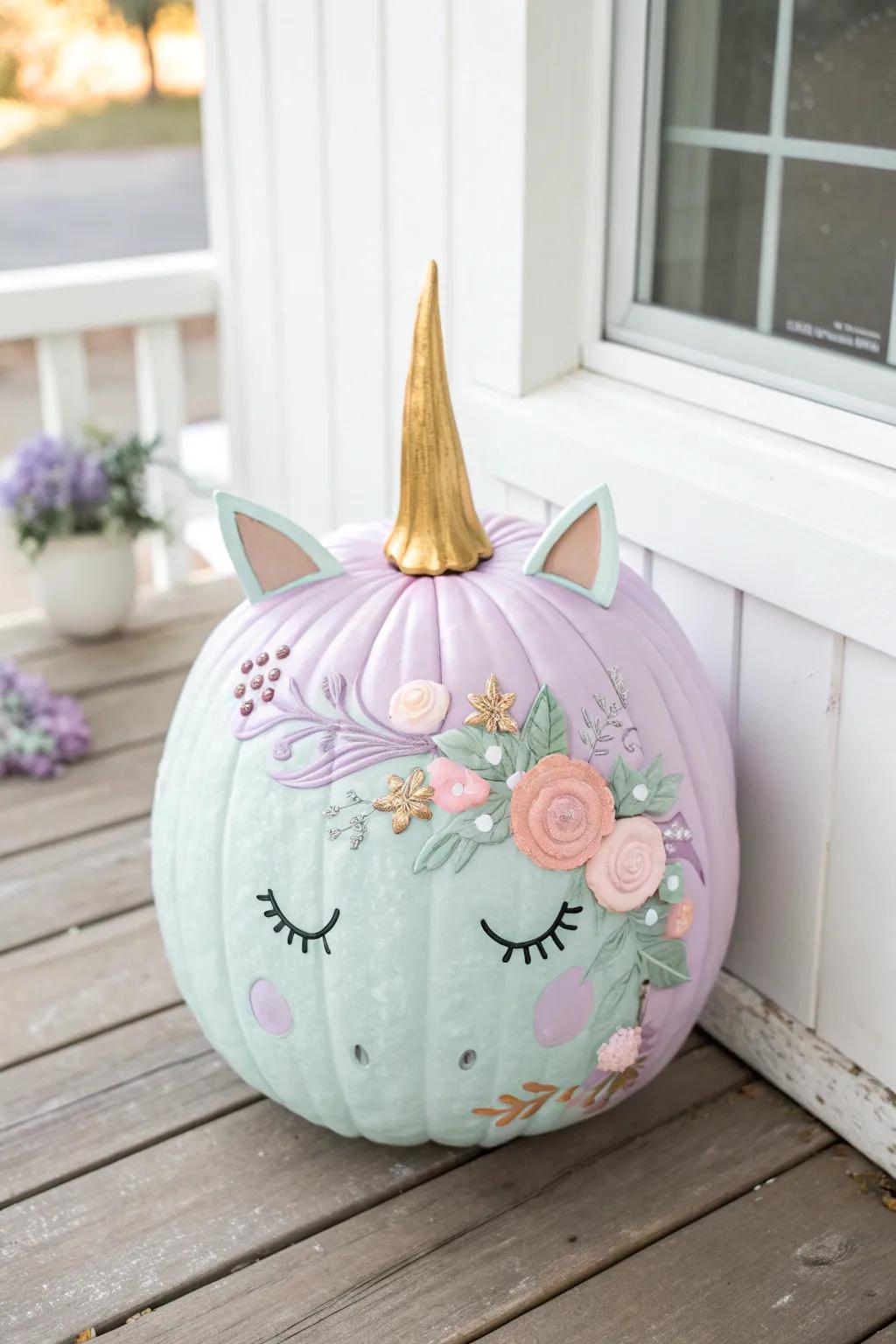 Revamp your autumnal adornments with a delicate dream equine pumpkin, merging minimalist charm with a hint of boho magic.