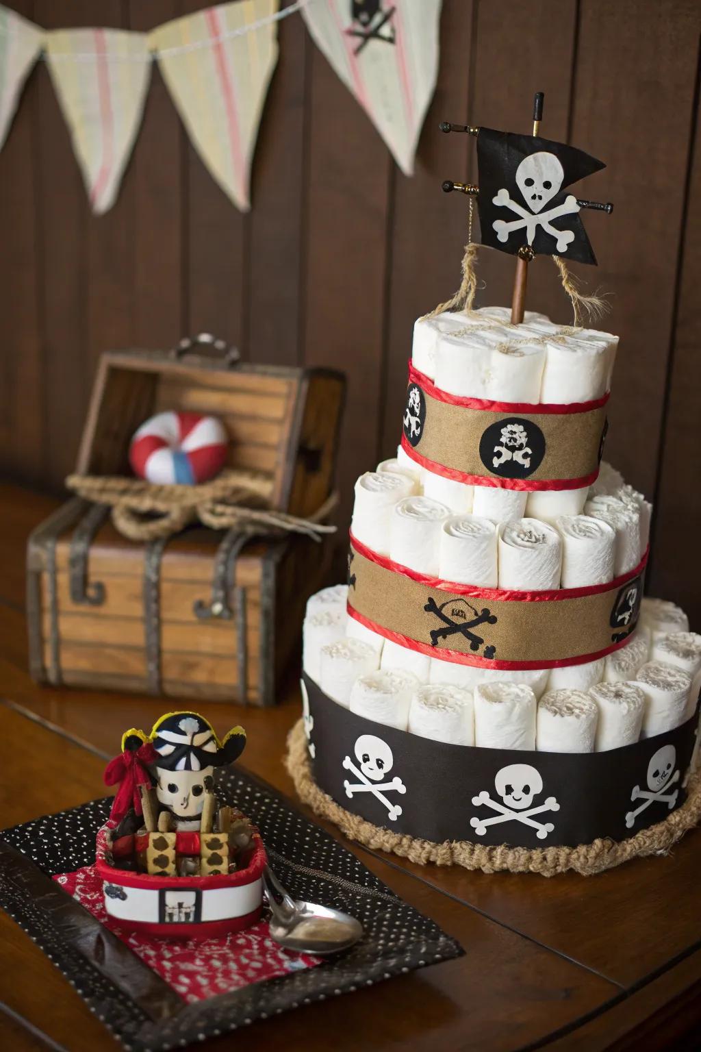 Set off on a Buccaneer Expedition through this Skillfully Crafted Diaper Cake!