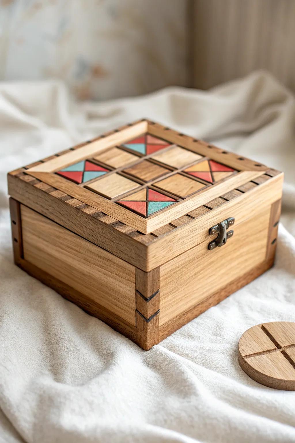 Unlock the skill: Uncover the attraction of a puzzle surface timber box.