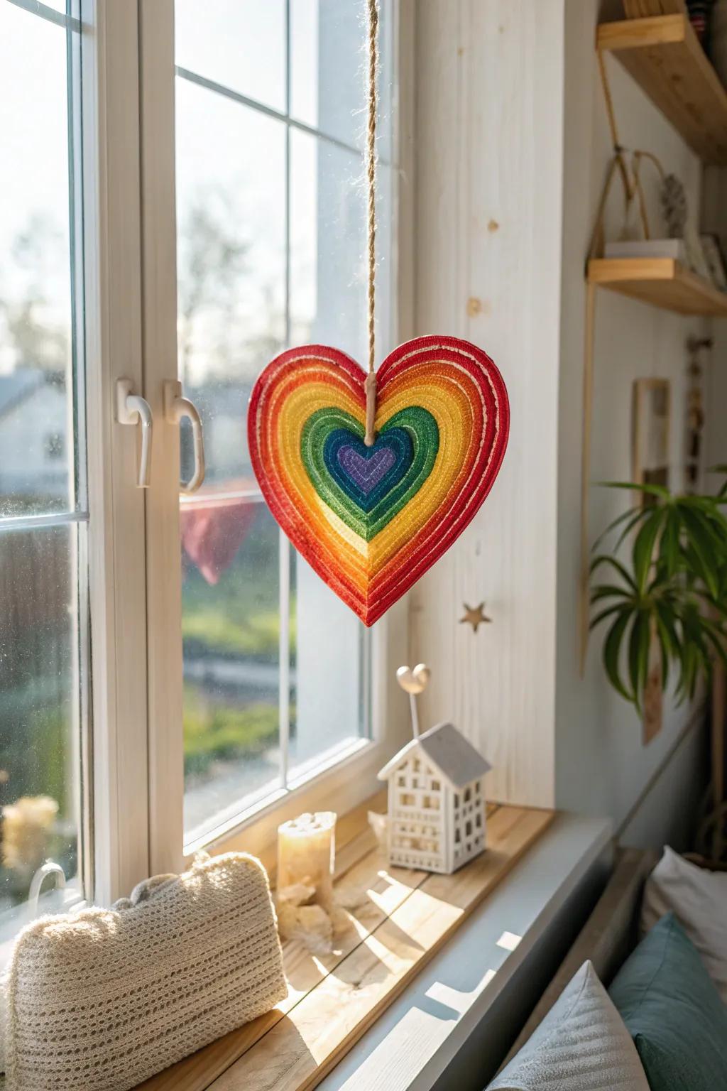 Catch the magic of sunlight with this vibrant rainbow heart suncatcher, a delightful craft for little hands and big imaginations.