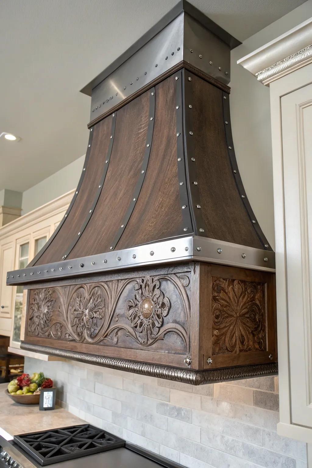 Elevate your kitchen with an artful combination of industrial and traditional artistry.