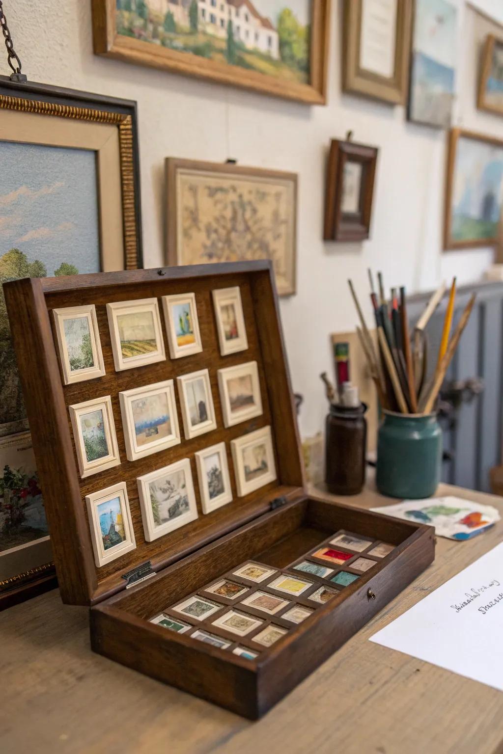 Transform your wall into a mini art gallery with shadow boxes.