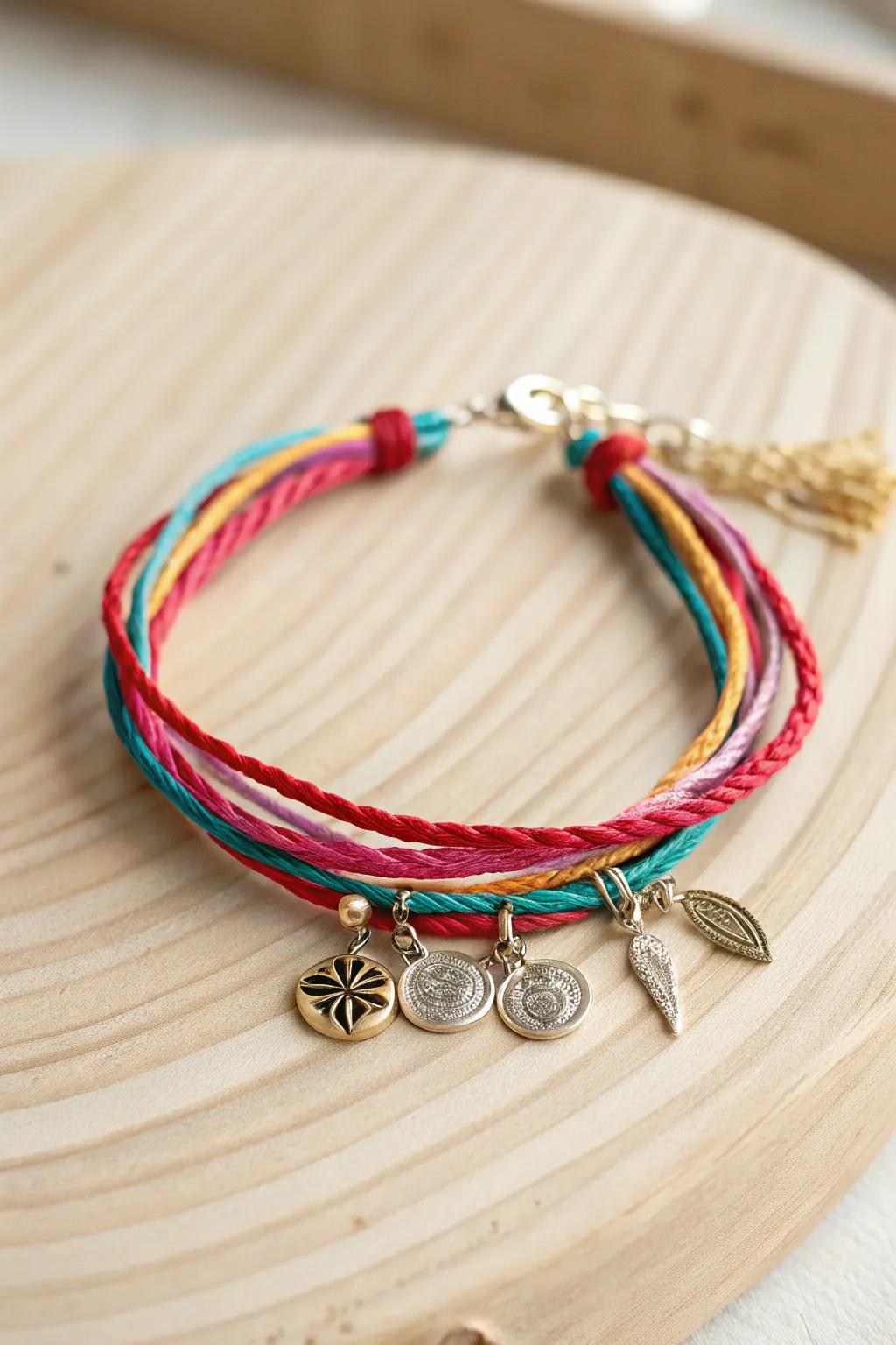 Elevate your aesthetic with eco-friendly sophistication: a cord bracelet crafted from reclaimed treasures.