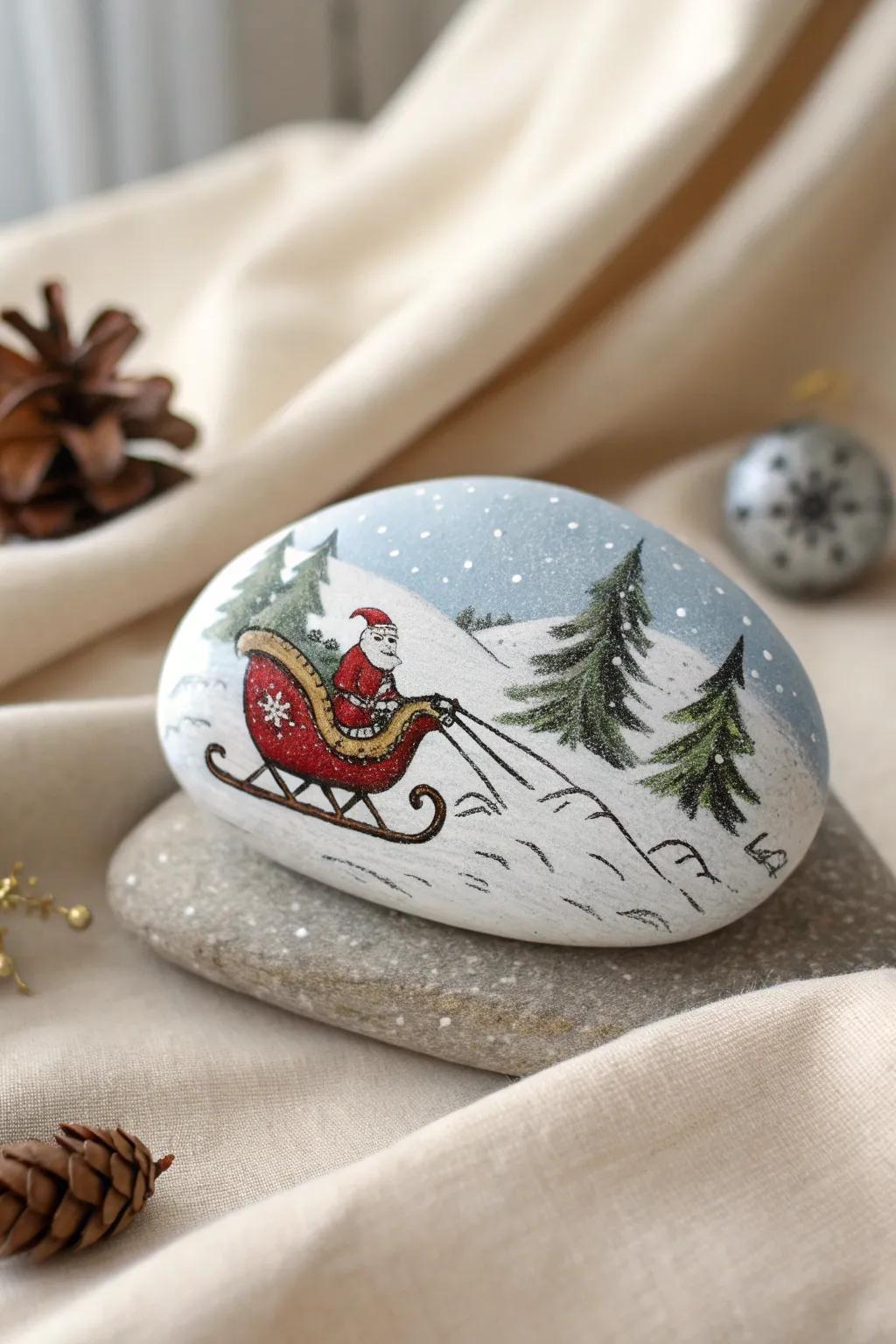Capture the magic of winter with a hand-painted vintage sleigh rock, blending minimalist elegance with nostalgic charm.