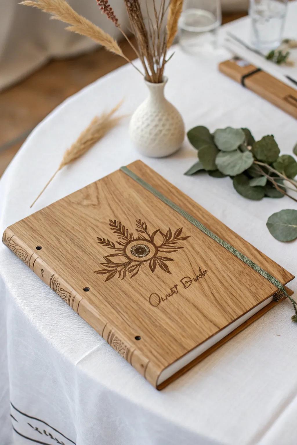 Cherish every moment with a handcrafted wooden well-wisher log, a timeless keepsake for your special day.