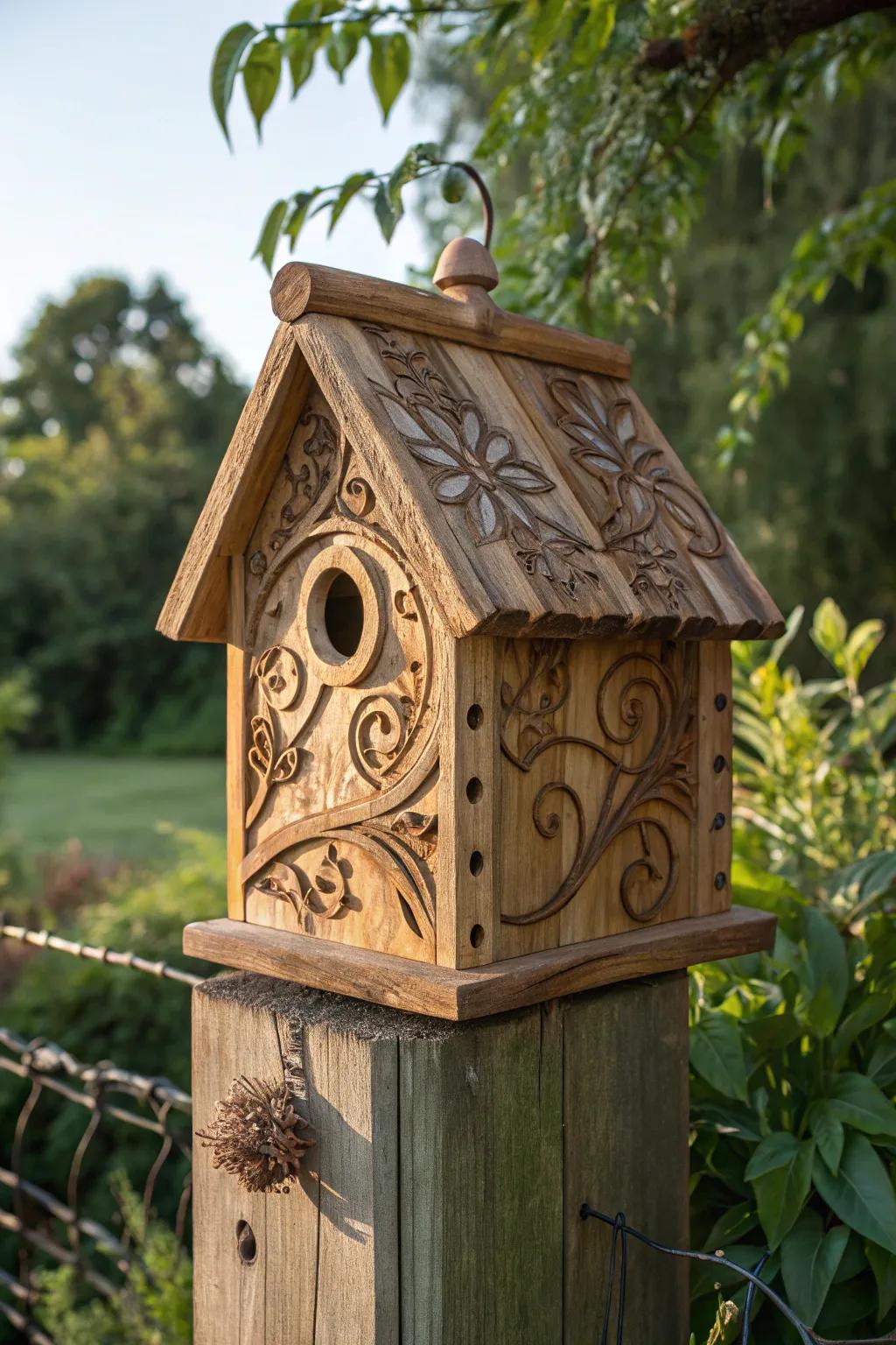 Welcome nature's charm with a handcrafted wood bird sanctuary, ideal for your garden sanctuary.