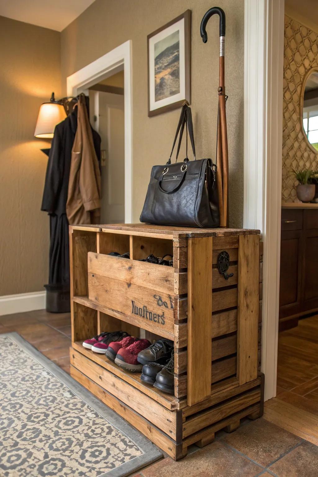 Transform your entryway with a handcrafted timber box organizer for a touch of rustic elegance.