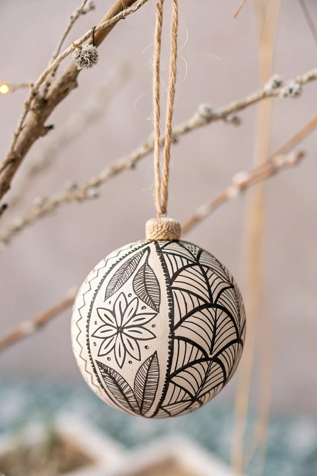 Elevate your yuletide decor through the elegance of a handmade zentangle bauble.