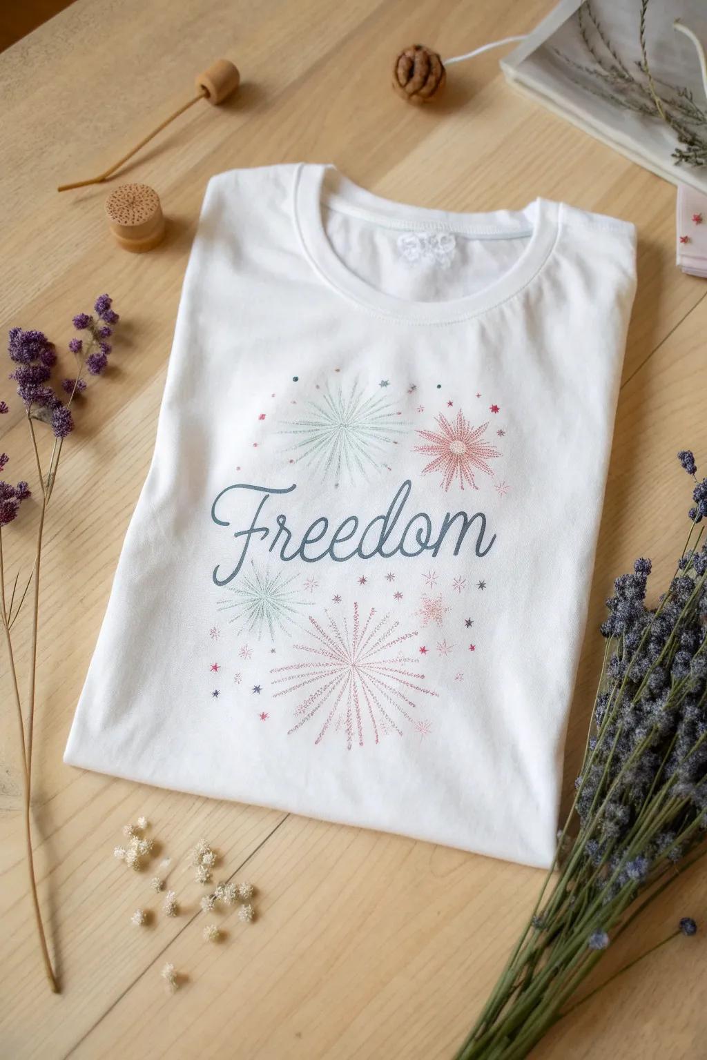 Commemorate in flair: Embrace pyrotechnics and liberty with this chic, understated Independence Day tee.