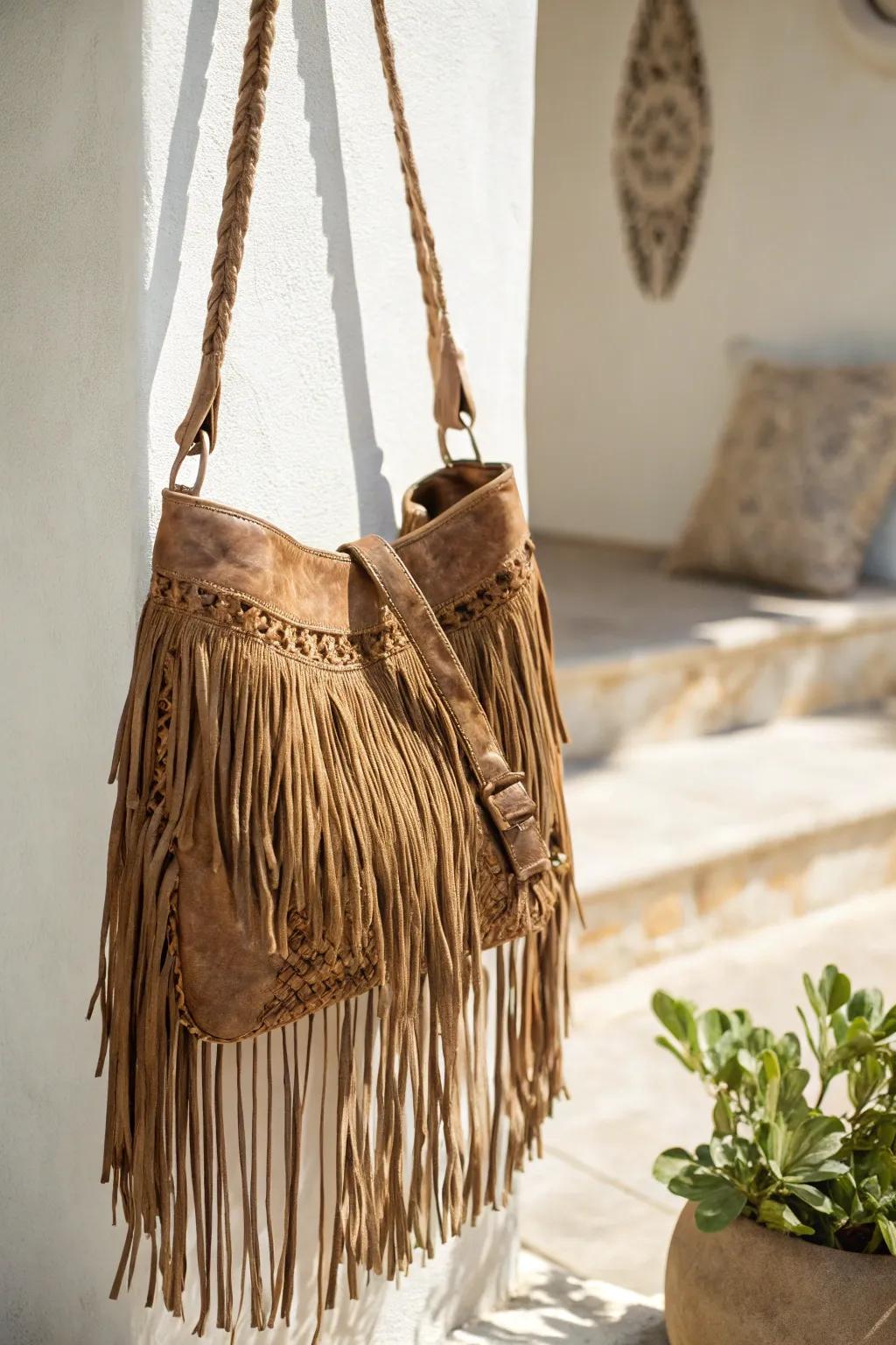Embrace the spirit of the 70s with this chic DIY leather fringe bag - a timeless accessory for every free spirit.