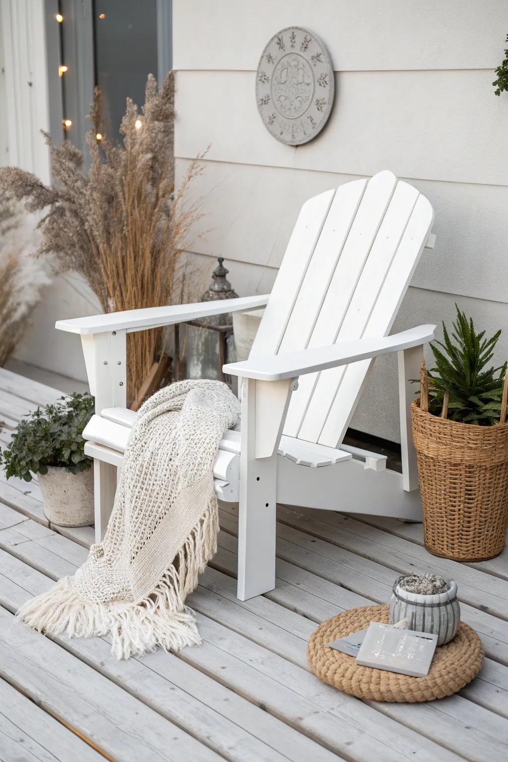 Embrace simplicity with a monochrome Adirondack chair for timeless elegance.