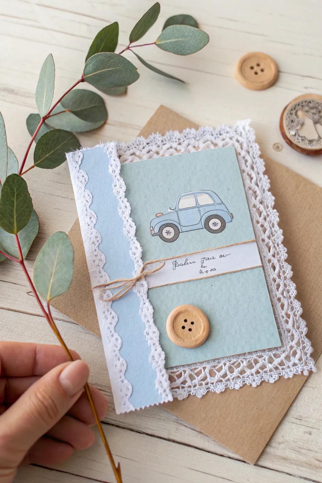 Embrace timeless elegance with this vintage-inspired baby boy card, perfect for welcoming a new arrival in style. 🌿✨