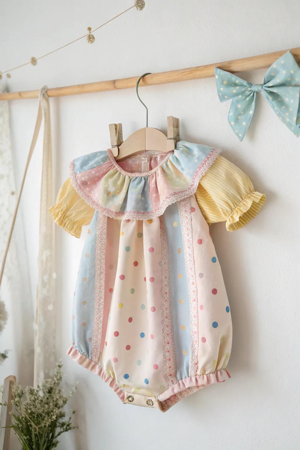 A splash of joy in pastel hues: the perfect playful jester outfit for your little one!
