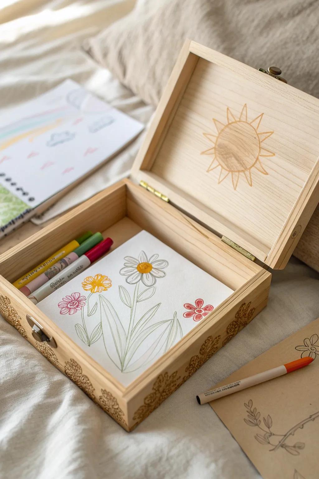 Cherish every stroke: Your baby's initial masterpiece captured exquisitely in a Scandinavian-inspired memento crate.